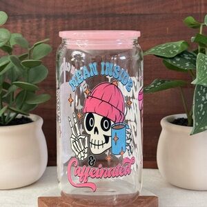 Mean Inside but Caffeinated Pink Glass Tumbler